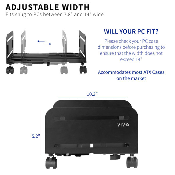 VIvo 5.2'' H x 14'' W CPU Holder with Wheels | Wayfair